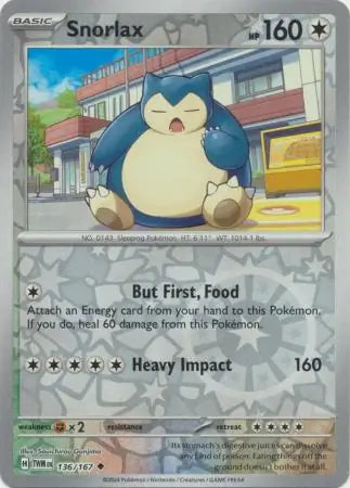 Snorlax 136/167 (SV06: Twilight Masquerade)  - Reverse Holofoil