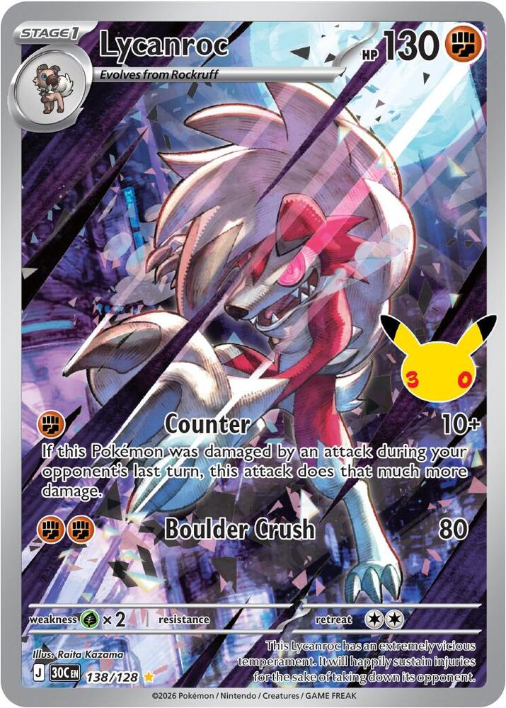 Lycanroc 138/128 (ME: 30th Celebration)  - Holofoil