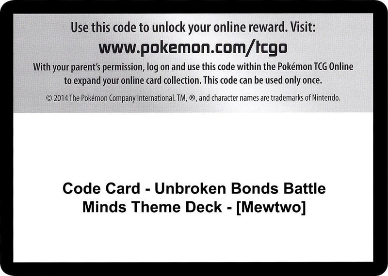 Code Card Unbroken Bonds Battle Minds Theme Deck Mewtwo  (SM - Unbroken Bonds) 