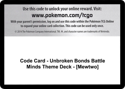 Code Card Unbroken Bonds Battle Minds Theme Deck Mewtwo  (SM - Unbroken Bonds) 