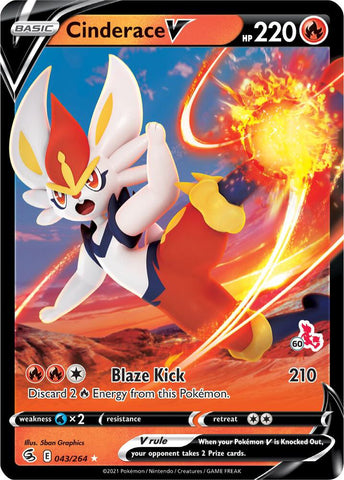 Cinderace V - Cinderace Stamped 043/264 (Battle Academy 2022)  - Holofoil