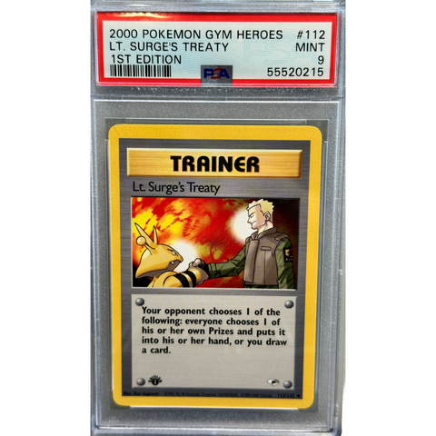 2000 Pokemon Lt. Surge's Treaty 1st Edition PSA 9