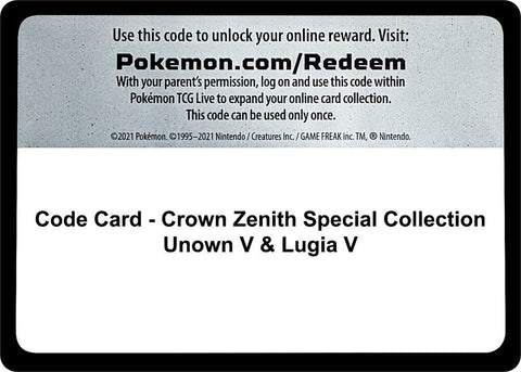 Code Card Crown Zenith Special Collection Unown V and Lugia V  (Crown Zenith) 